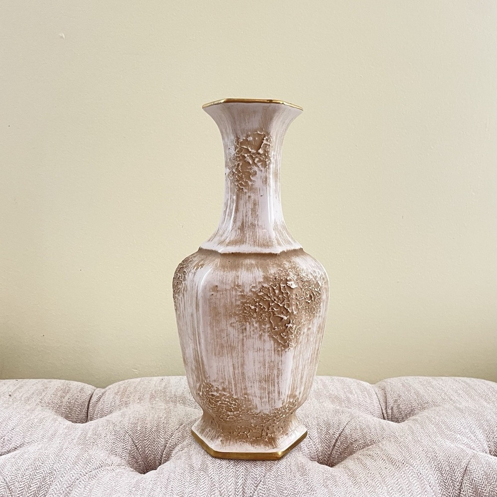 Vintage Vase Royal Haeger Gold Tweed White / Cream Mid Century Modern 10"
